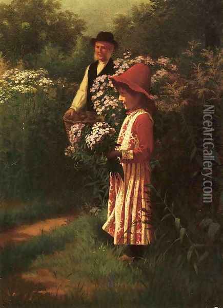 Gathering Flowers Oil Painting - Samuel S. Carr