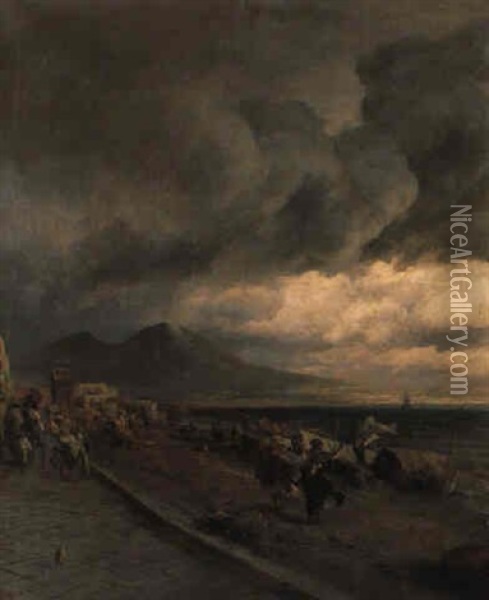 Am Golf Von Neapel Mit Blick Auf Den Vesuv Oil Painting - Oswald Achenbach