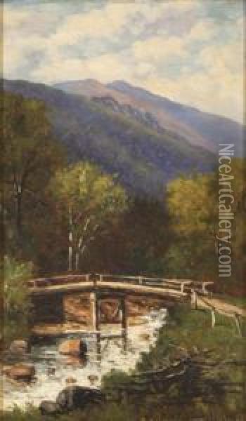 Bridge Over Ellisriver And Mt. Washington Oil Painting - Frank Henry Shapleigh