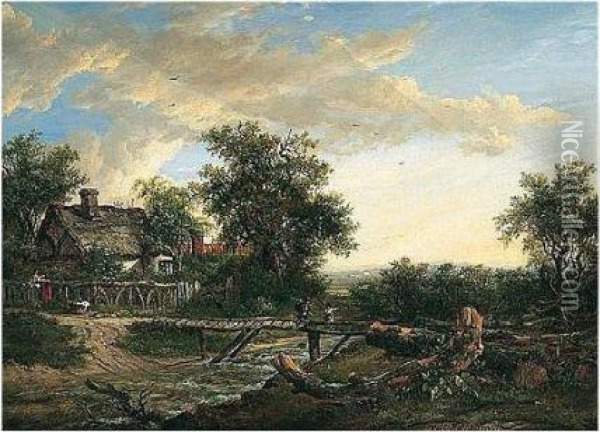 The Village Ford Oil Painting - Patrick, Peter Nasmyth