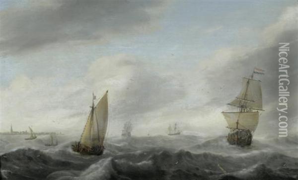 Marine With Shipwrecked Figures Oil Painting - Bonaventura, the Elder Peeters