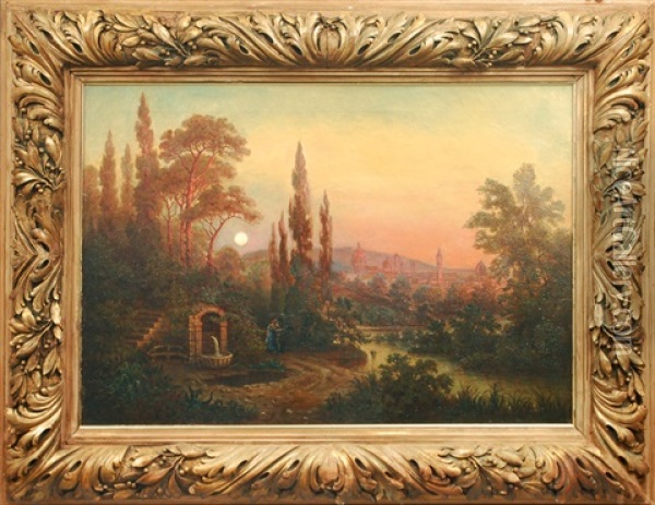 Florence In The Evening Sun Oil Painting - August (Friedrich A.) Reinhardt