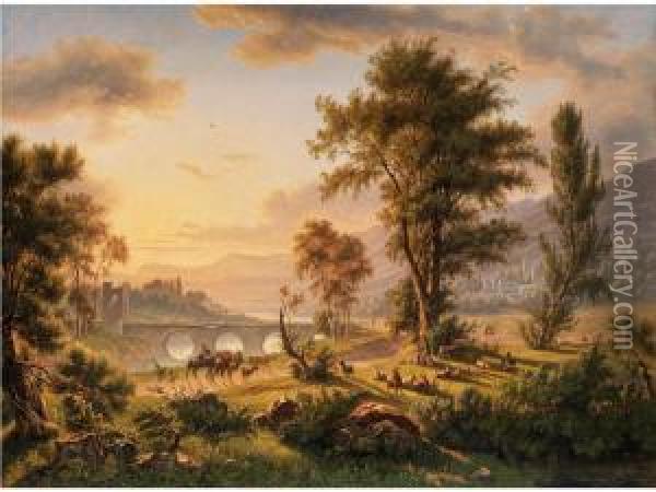 Arkadische Landschaft Oil Painting - Jens Peter Moeller