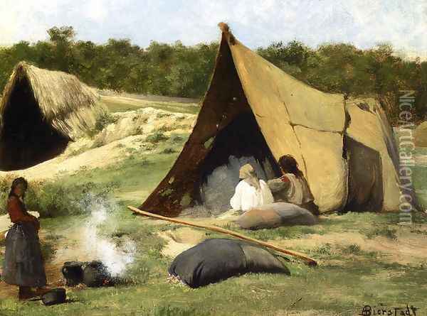 Indian Camp Oil Painting - Albert Bierstadt