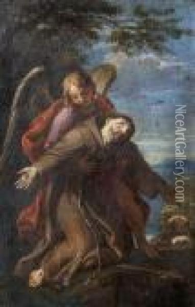 San Francesco In Estasi Oil Painting - Cirlce Of Filippo Lauri