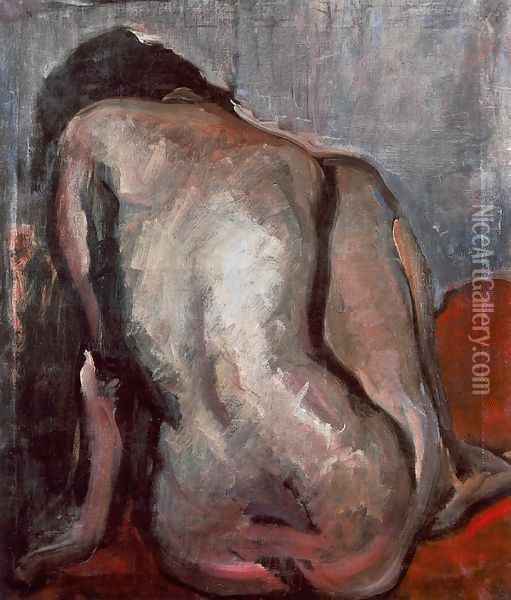 Sitting Nude from the Back 1919 Oil Painting - Janos Tornyai