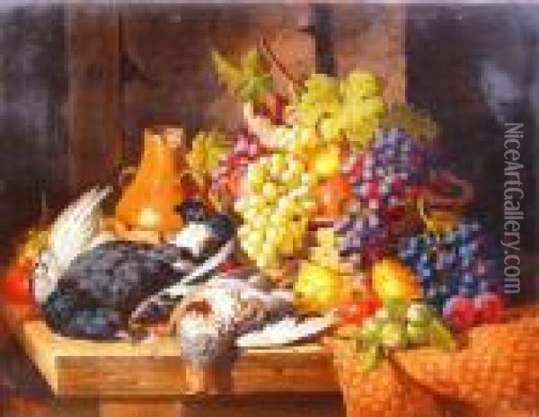 Still Life With Basket Of Fruit And Game Oil Painting - Charles Thomas Bale