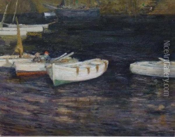Boats In A Harbour Oil Painting - Mary Mccrossan