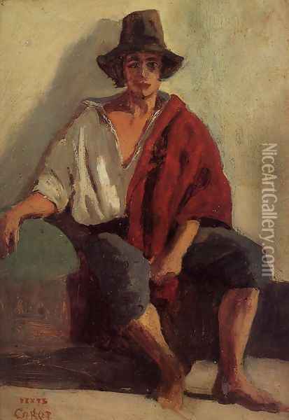A Seated Italian from Paeigno Facing Front Oil Painting - Jean-Baptiste-Camille Corot
