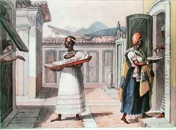 Travelling Saleswomen in Rio de Janeiro in 1827 Oil Painting - Jean Baptiste Debret