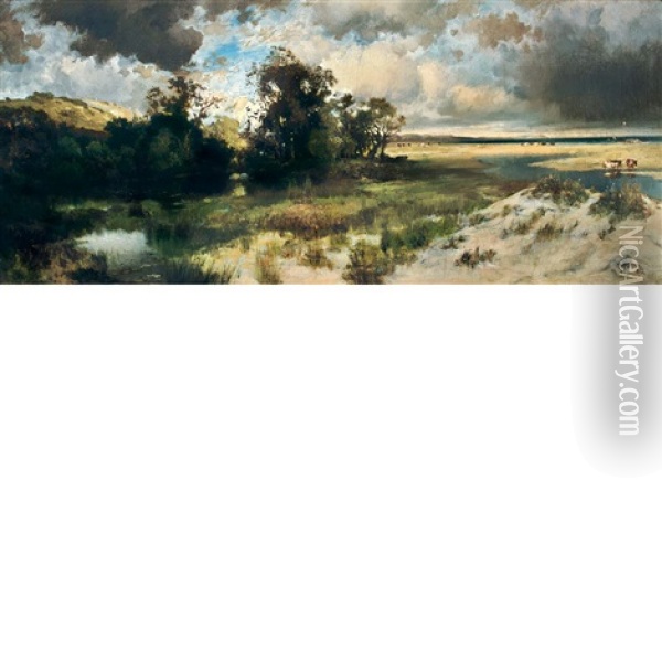 Stormy Skies, Long Island Oil Painting - Thomas Moran