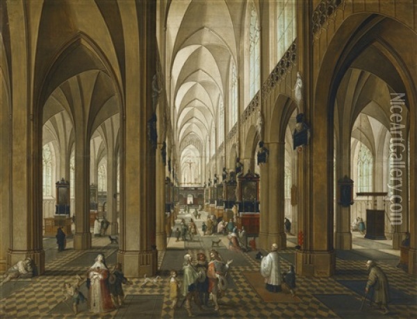 A View Of The Interior Of Antwerp Cathedral Oil Painting - Peeter Neeffs the Elder