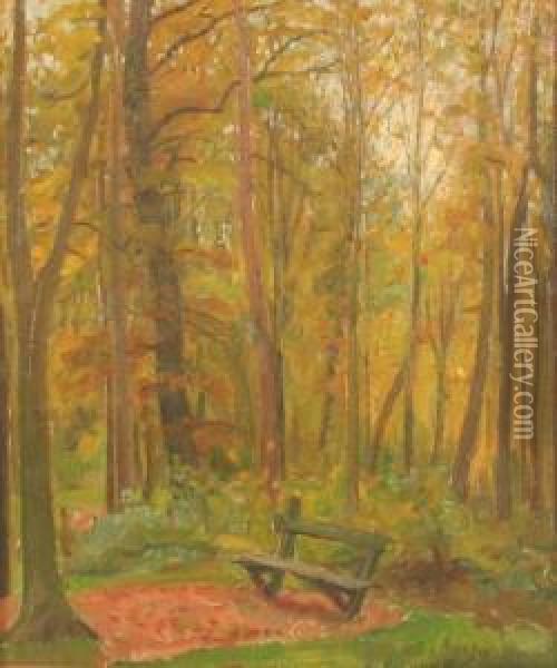 Studie Einer Bank Im Wald Oil Painting - Carl Schmitz-Pleis