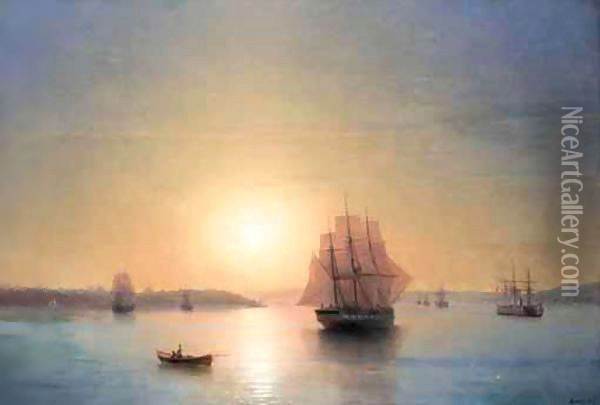 Ship Moored Off The Coast, Constantinople Oil Painting - Ivan Konstantinovich Aivazovsky