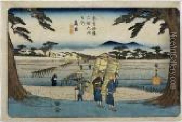 Takamiya From The Series Kisokaido Rokujukyu Tsugi Oil Painting - Utagawa or Ando Hiroshige