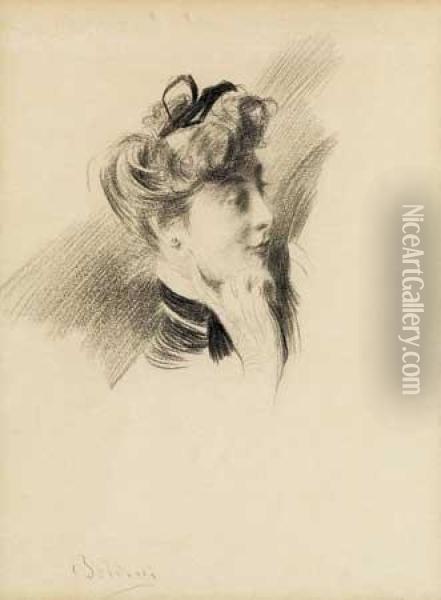 Portrait D'elegante Oil Painting - Giovanni Boldini