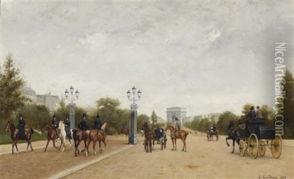 L'avenue Du Bois De Boulogne Oil Painting - Edmond Georges Grandjean