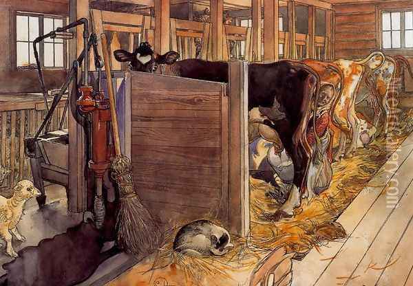 The Cowshed Oil Painting - Carl Larsson