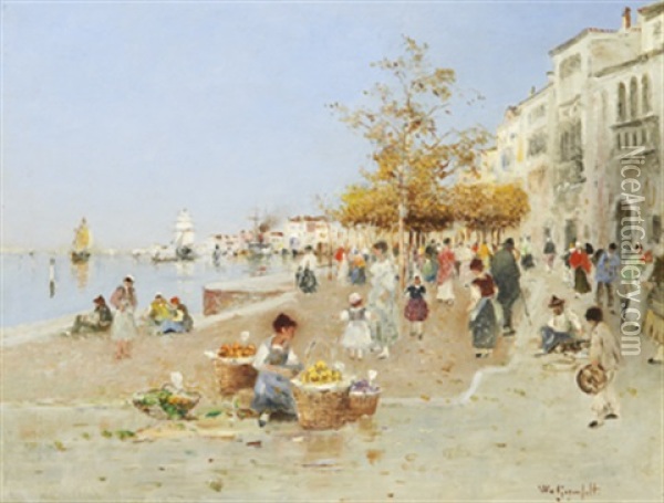 Hamnpromenad Vid Medelhavet Oil Painting - Wilhelm von Gegerfelt