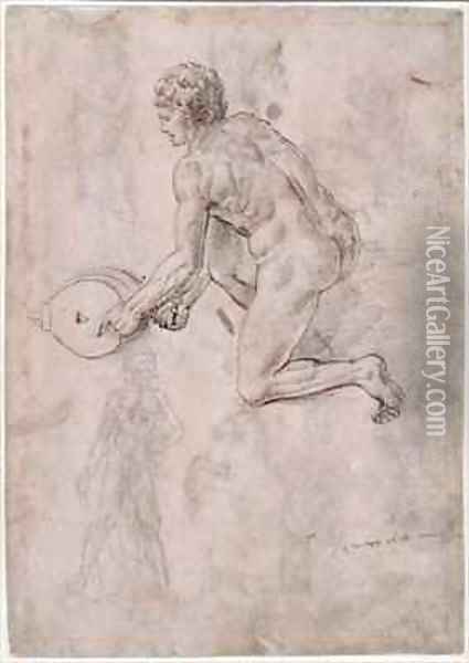 Sheet of studies with a kneeling man holding bellows Oil Painting - Francesco di Simone da Fiesole Ferrucci
