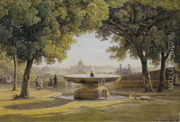 View Of Rome From The Fountain Of The Villa Medici Oil Painting - Salomon Corrodi