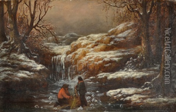 Ice Fishing In The Passaic River Oil Painting - William Charles Anthony Frerichs