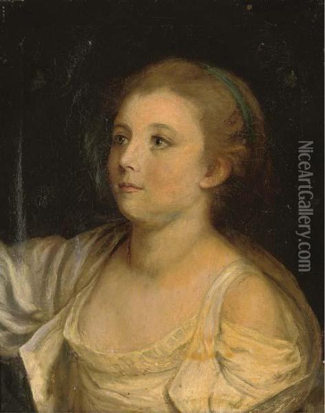 A Girl, Bust-length Oil Painting - Jean Baptiste Greuze