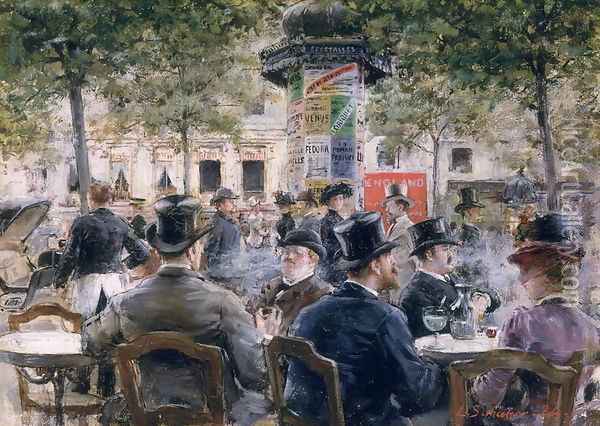 Cafe Scene in Paris, 1884 Oil Painting - Louis Anet Sabatier
