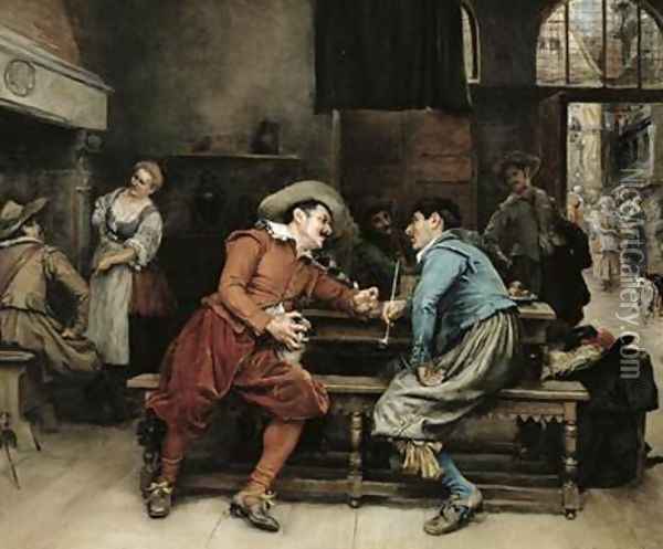 Two Men Talking in a Tavern Oil Painting - Jean Charles Meissonier