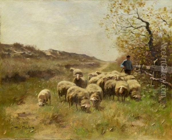 A Shepherd With Sheep Oil Painting - Francois Pieter ter Meulen