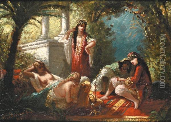 Scene De Harem Autour D'un Narghile Oil Painting - Antoine Edmond Joinville