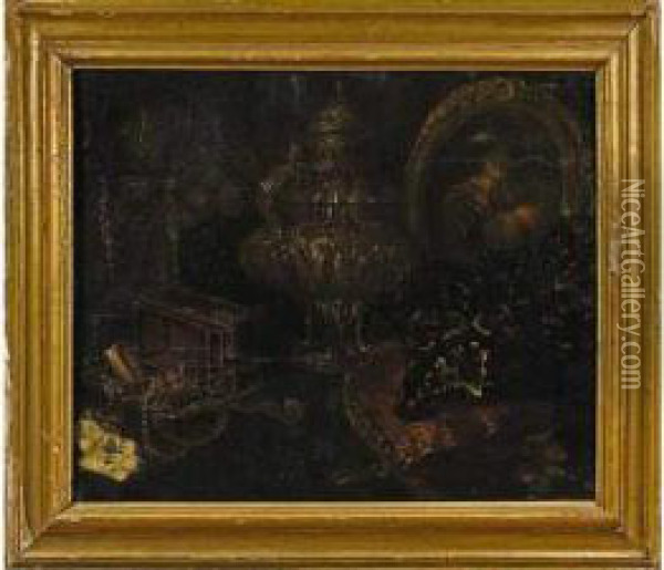 Brule-parfum, Coffret A Bijoux, Cartes A Jouer Et Portrait Au Buveur. Oil Painting - Meiffren (Ephren) Conte (Leconte)