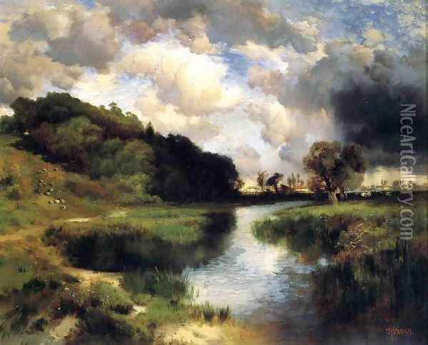 Cloudy Day At Amagansett Oil Painting - Thomas Moran