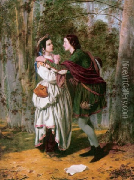 Rosalind And Orlando In A Forest Clearing Oil Painting - Henry Nelson O'Neill