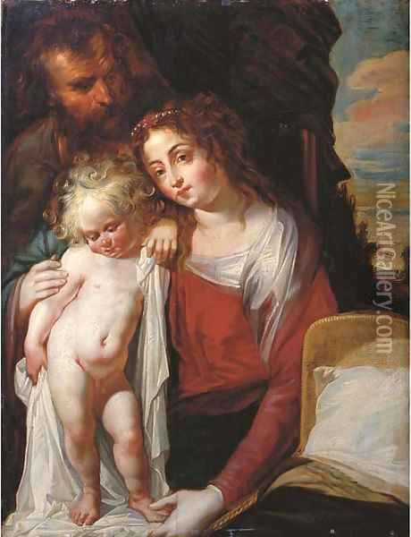 The Holy Family Oil Painting - Jacob Cornelisz Van Oostsanen