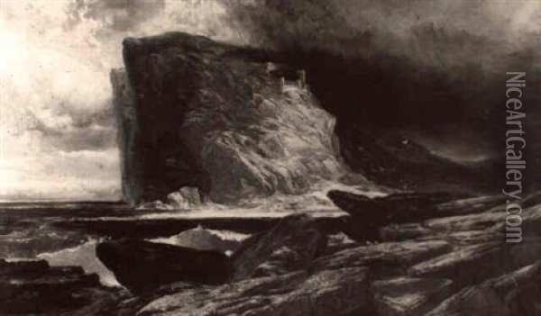 Fort On A Rocky Coastal Cliff Oil Painting - Hermann Herzog