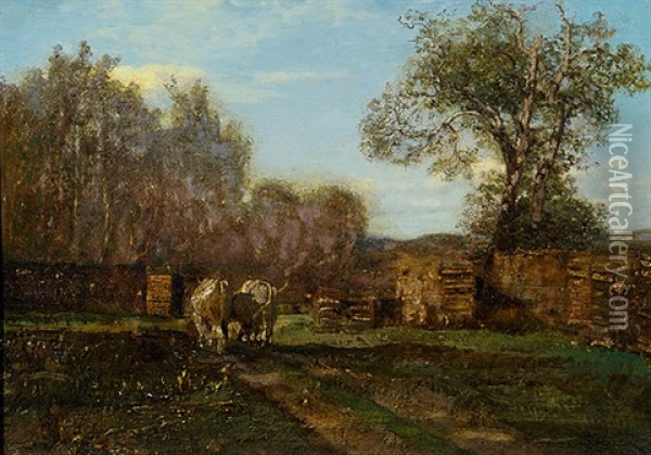 Landschaft Mit Holzstapeln Und Ochsengespann Oil Painting - Emil Jacob Schindler