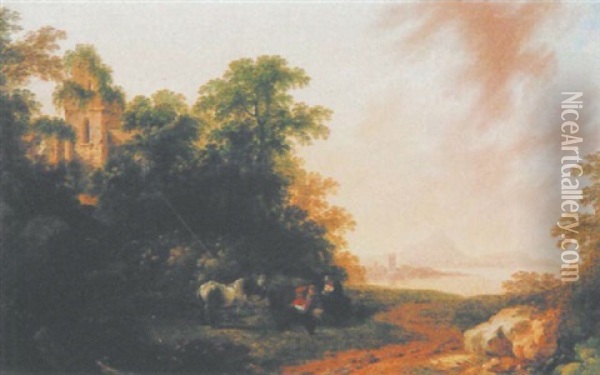Uferlandschaft Mit Rastenden Reitern Oil Painting - James B. Coy
