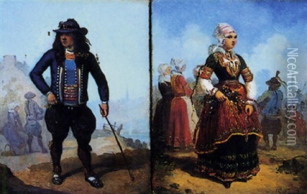 Breton En Costume De Fete Oil Painting - Louis Caradec