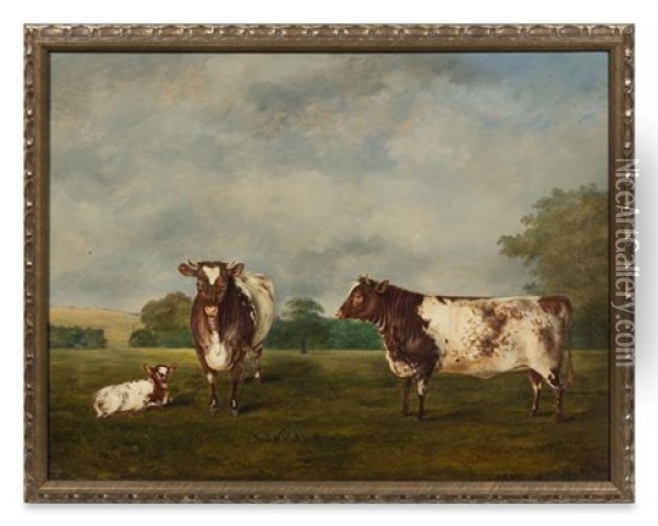 Landscape With Cows, 1857 Oil Painting - Frederick Clarke