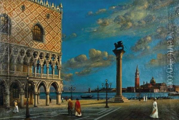 Palazzo Ducale All'imbrunire Oil Painting - Natale Gavagnin
