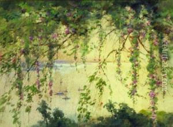 Harbor View Through Wisteria Oil Painting - William Henry Holmes