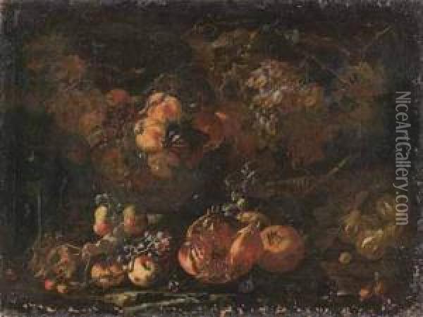 Nature Morte Aux Raisins, Peches Et Grenades Oil Painting - Bartolomeo Castelli Spadino