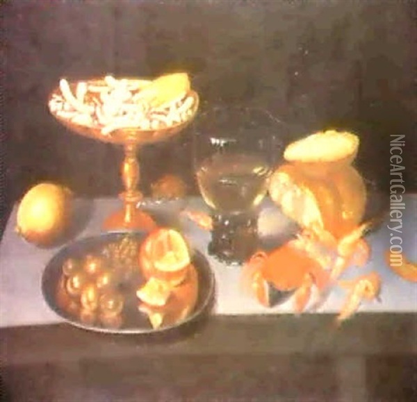 A Still Life With A Roemer, A Dish Of Sweetmeats... Oil Painting - Pieter Binoit
