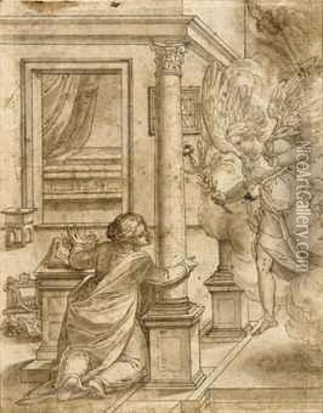 The Annunciation Oil Painting - Giovanni B. (Il Genvovese) Castello