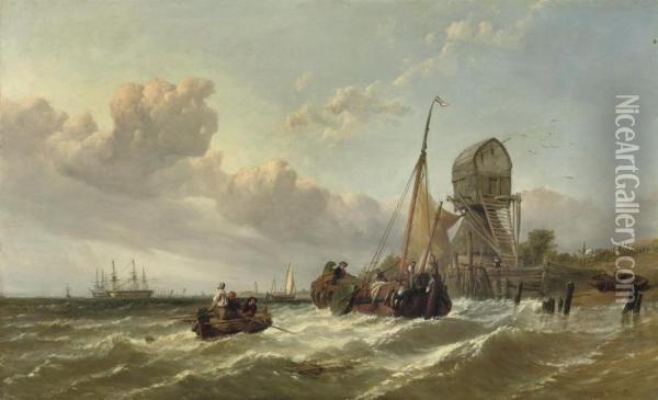 A Tender Approaching A Fleet Of Warships Oil Painting - William Clarkson Stanfield