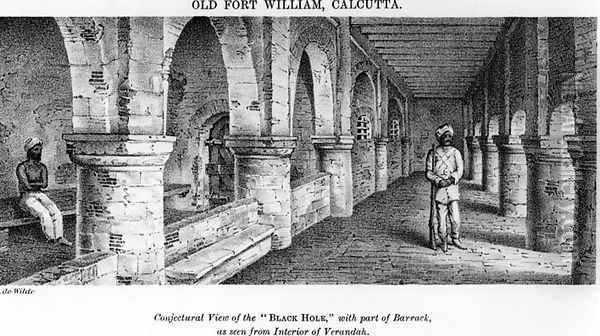 Old Fort William, Calcutta, with a Conjectural View of the 'Black Hole', with Part of the Barrack, as seen from the Interior of the Verandah Oil Painting - Samuel de Wilde