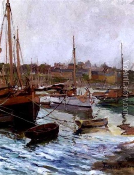 Boote Im Hafen Oil Painting - Jean-Jacques-Raoul Jourdan