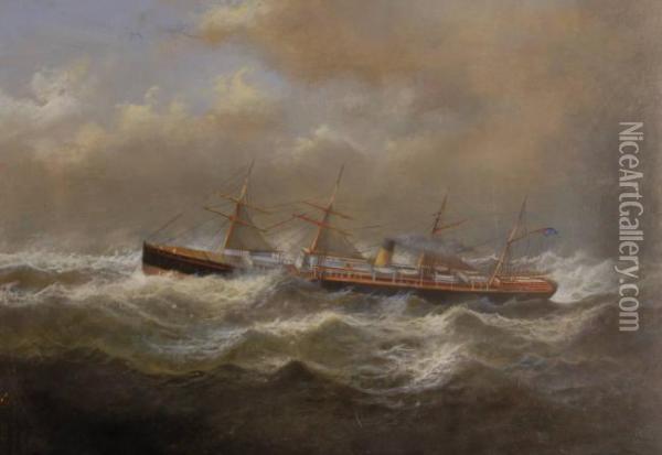 Passenger Steam And Sail Ship On The Medway Oil Painting - Antonio Nicolo Gasparo Jacobsen