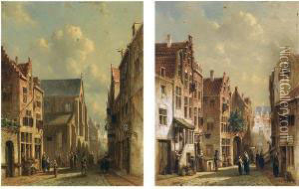 I. A Townscene With Figures Near A Church Oil Painting - Pieter Gerard Syamaar